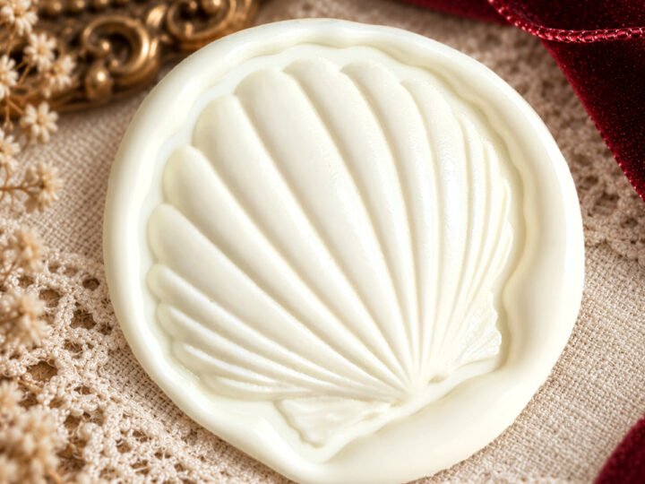 Summer Scallop wax seal impression showing a scallop shell with broad radiating ribs