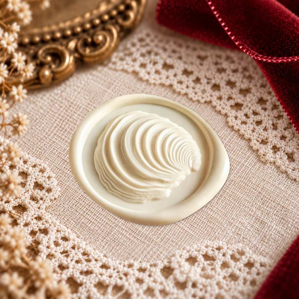 Vintage Clam Shell wax seal impression showing a clam shell with layered curved growth lines