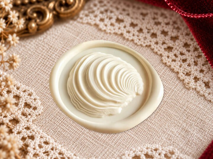 Vintage Clam Shell wax seal impression showing a clam shell with layered curved growth lines
